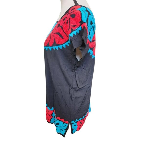 Mexican Embroidered Peasant Top Size Medium Black Boho - Picture 4 of 4